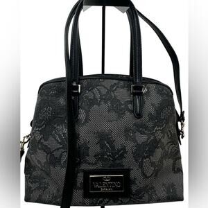 Valentino Garavani Black Lace Top Handle Bag with 3 sections and gold feet